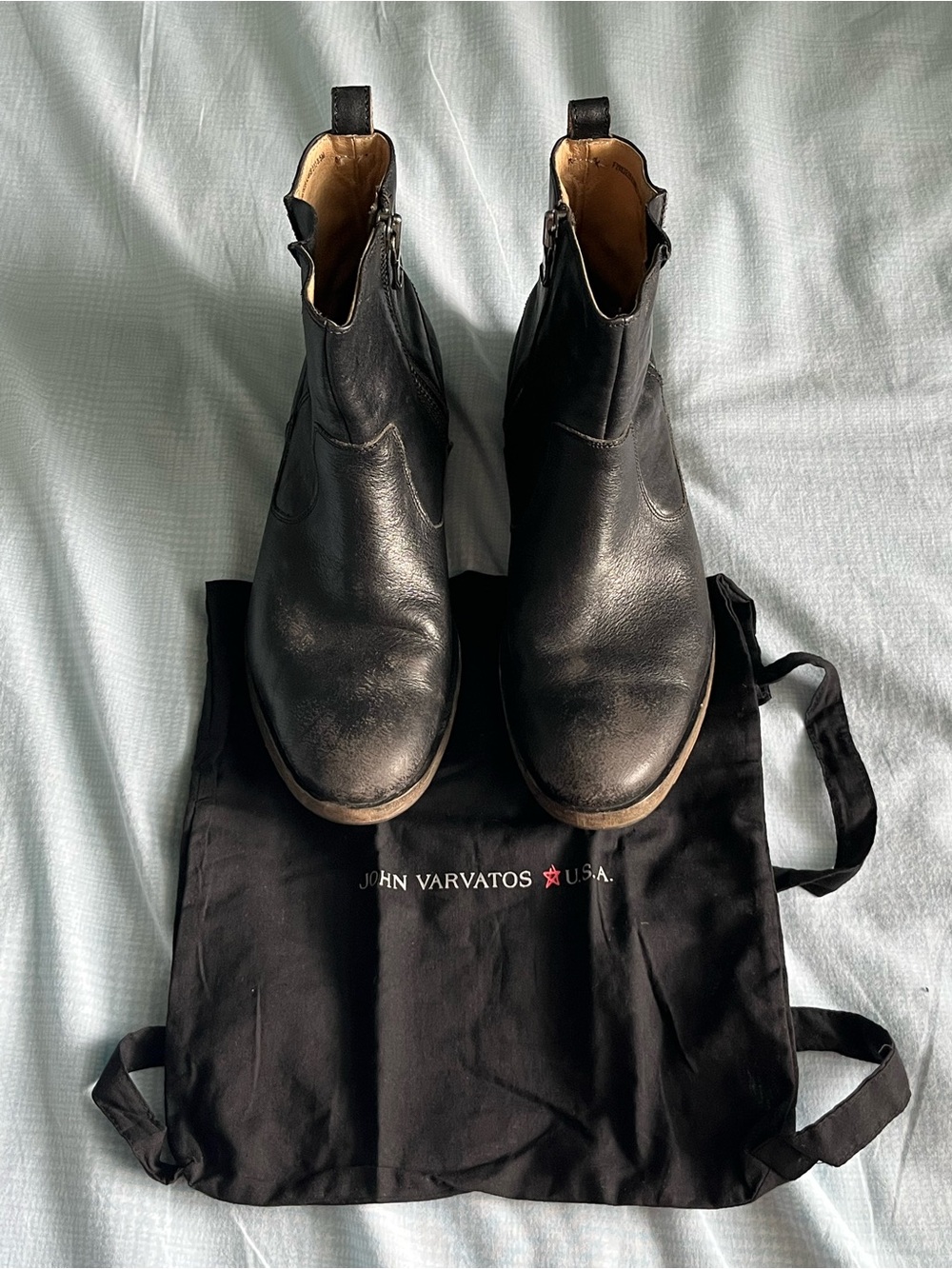 John Varvatos black leather boots with original dust bag
